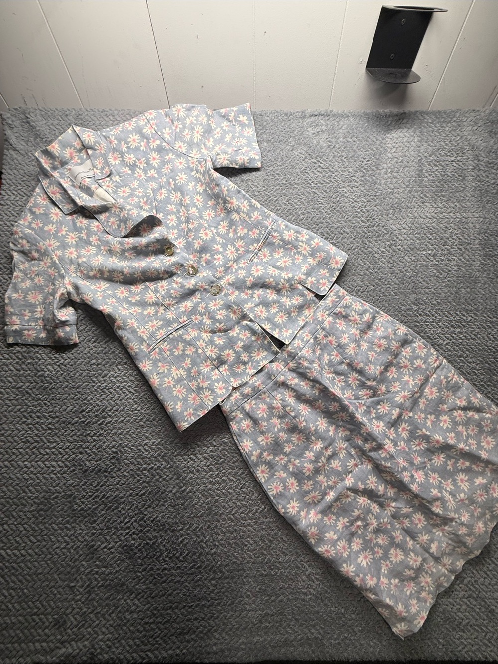 Harrison Simon Couture Linen Floral Skirt Suit Women’s 4 Blue Pink 2-Piece